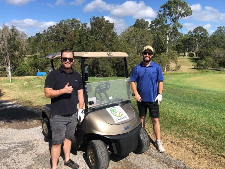 Noah and Ethan the first customers on the new golf carts
